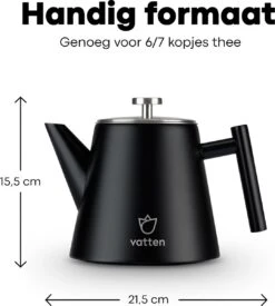 Vatten® - Premium RVS Theepot - Incl. RVS Theefilter - 1L - Zwart - Dubbelwandig -Keuken Accessoires Verkoop 1077x1200