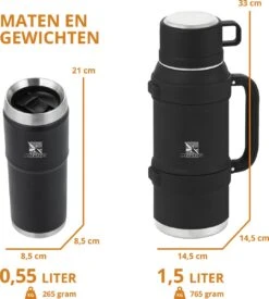 MacGyver RVS Thermoskan 1.5 Ltr – RVS Thermosbeker 0,55 Ltr - Langdurig Warm/koud - Zwart -Keuken Accessoires Verkoop 1079x1200 1