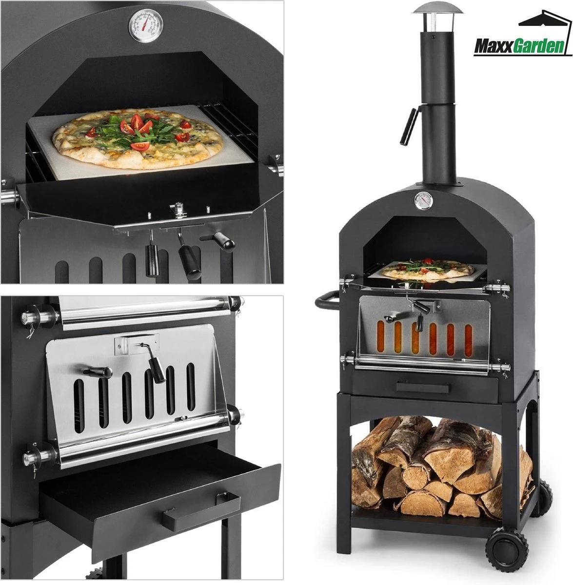 MaxxGarden Pizza Oven Buiten - Houtskool – Incl. Pizzasteen - 45x65x158cm 5 MaxxGarden Pizza Oven Buiten - Houtskool – Incl. Pizzasteen - 45x65x158cm - Afbeelding 3