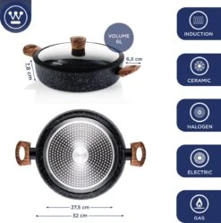 Westinghouse Hapjespan Inductie - Ø 32 Cm - Zwart Marmer - Speciale Editie - Met Deksel -Keuken Accessoires Verkoop 1190x1200