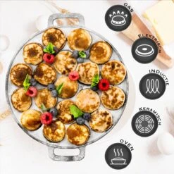 IRONO Poffertjespan Set - Incl. Doseerfles, Kwast En Vork - Poffertjespan Inductie En Electrisch - Poffertjesmaker 19 Poffertjes - Poffertjes Maken - Spuitfles - Cadeau Voor Mannen En Vrouwen -Keuken Accessoires Verkoop 1198x1200 6