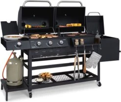 Klarstein Kingsville Double Barbecue - Houtskool- En Gasbarbecue - Smoker BBQ - Inclusief Deksels En Thermometer - Met 2 Roosters - Zwart -Keuken Accessoires Verkoop 1200x1020 2
