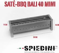 Spiedini Saté-bbq Bali 40 Mini - Kleine, Smalle Houtskoolbarbecue Met Horizontaal Rooster Voor Sate Of Andere Spiesjes - 40 Cm Lang, 11 Cm Breed, 14 Cm Hoog - Ideaal Voor Tuin- Of Open Haard, Of Balkon - Materiaal: Gealuminiseerd Ijzer -Keuken Accessoires Verkoop 1200x1086 1