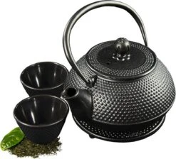 SakuraTea - Theepot Set - 4-delig - Gietijzer - Zwart - 0.8L - 2 Kopjes (100ml) -Keuken Accessoires Verkoop 1200x1086