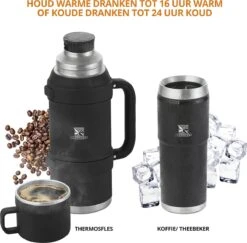 MacGyver RVS Thermoskan 1.5 Ltr – RVS Thermosbeker 0,55 Ltr - Langdurig Warm/koud - Zwart -Keuken Accessoires Verkoop 1200x1180