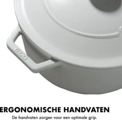 MOA Gietijzeren Braadpan - Inhoud 7,2 Liter - 30CM - Rond - Alle Warmtebronnen - Ook Voor Inductie - Gewicht 7,3 Kg - Wit - C30W -Keuken Accessoires Verkoop 1200x1181