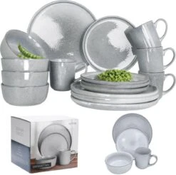 Excellent Serviesset - Servies - 16 Stuks - Aardewerk - Grijs -Keuken Accessoires Verkoop 1200x1193 2