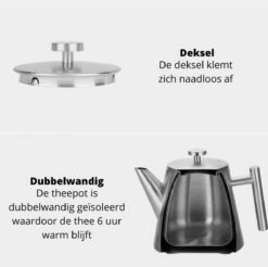 Castagnola Theepot Met Filter – Theekan – Theepot Dubbelwandig – Theepot Roestvrijstaal – Hoogwaardig RVS – 1 Liter – 5 Kopjes Thee – Zilver -Keuken Accessoires Verkoop 1200x1195 6