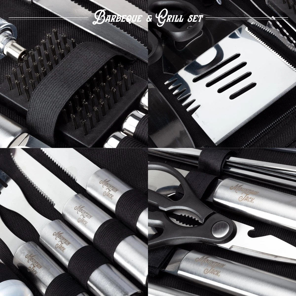 Mountain Jack® 40-Delige Luxe BBQ Grill Accessoires Set In Roestvrij Staal – Barbecue Gereedschap – Tangenset, Vlees Thermometer, Vleestang, Borstel, Spiezen, Vleesmes, Vleesvork 13 Mountain Jack® 40-Delige Luxe BBQ Grill Accessoires Set In Roestvrij Staal – Barbecue Gereedschap – Tangenset, Vlees Thermometer, Vleestang, Borstel, Spiezen, Vleesmes, Vleesvork - Afbeelding 11