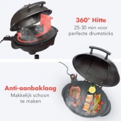 KitchenBrothers Elektrische BBQ - Met Grillplaat - Anti-aanbaklaag - Incl. Plank/Houders - Grilloppervlak 46,5x33,8cm - Tot 300°C - 2400W - Zwart -Keuken Accessoires Verkoop 1200x1200 1033
