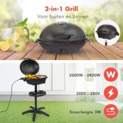 KitchenBrothers Elektrische BBQ - Met Grillplaat - Anti-aanbaklaag - Incl. Plank/Houders - Grilloppervlak 46,5x33,8cm - Tot 300°C - 2400W - Zwart -Keuken Accessoires Verkoop 1200x1200 1034