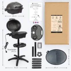 KitchenBrothers Elektrische BBQ - Met Grillplaat - Anti-aanbaklaag - Incl. Plank/Houders - Grilloppervlak 46,5x33,8cm - Tot 300°C - 2400W - Zwart -Keuken Accessoires Verkoop 1200x1200 1035