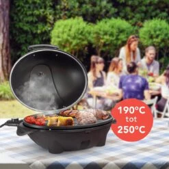 KitchenBrothers Elektrische BBQ - Met Grillplaat - Anti-aanbaklaag - Incl. Plank/Houders - Grilloppervlak 46,5x33,8cm - Tot 300°C - 2400W - Zwart -Keuken Accessoires Verkoop 1200x1200 1038