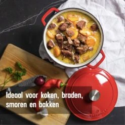 Daumonet Carême Rouge Gietijzeren Braadpan - Sudderpan Kersen Rood - Rond - Ø26 Cm - 4,4 Liter - PFAS & PFOA Vrij - Emaille - Geschikt Voor Alle Warmtebronnen - Elektrisch - Gas - Halogeen - Inductie - Keramisch - Vaatwasserbestendig -Keuken Accessoires Verkoop 1200x1200 391