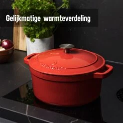Daumonet Carême Rouge Gietijzeren Braadpan - Sudderpan Kersen Rood - Rond - Ø26 Cm - 4,4 Liter - PFAS & PFOA Vrij - Emaille - Geschikt Voor Alle Warmtebronnen - Elektrisch - Gas - Halogeen - Inductie - Keramisch - Vaatwasserbestendig -Keuken Accessoires Verkoop 1200x1200 393
