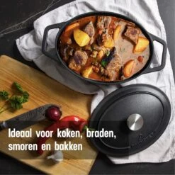 Gietijzeren Braadpan - Sudderpan Zwart Van Daumonet - Ovaal - Ø 29 Cm - 3 Liter - 100% PFAS & PFOA Vrij - Emaille - Geschikt Voor Alle Warmtebronnen - Elektrisch - Gas - Halogeen - Inductie - Keramisch - Vaatwasserbestendig -Keuken Accessoires Verkoop 1200x1200 431