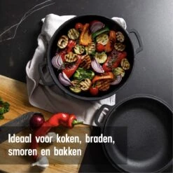 Daumonet Ducasse Gietijzeren Double Use Braadpan - Combi Sudderpan Zwart - 2-in-1 Bak- En Braadpan - PFAS & PFOA Vrij - Rond - Ø 26 Cm - 4,4 Liter - Emaille - Alle Warmtebronnen - Elektrisch - Gas - Halogeen - Inductie - Keramisch -Keuken Accessoires Verkoop 1200x1200 586