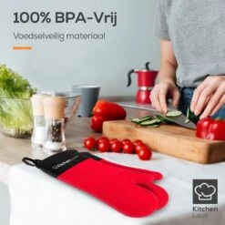 KitchenLove Ovenwanten - 2 Stuks Ovenhandschoenen - Hittebestendig Tot 250 °C - Siliconen - Rood -Keuken Accessoires Verkoop 1200x1200 789