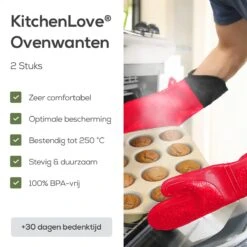 KitchenLove Ovenwanten - 2 Stuks Ovenhandschoenen - Hittebestendig Tot 250 °C - Siliconen - Rood -Keuken Accessoires Verkoop 1200x1200 793