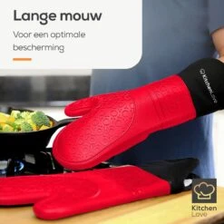 KitchenLove Ovenwanten - 2 Stuks Ovenhandschoenen - Hittebestendig Tot 250 °C - Siliconen - Rood -Keuken Accessoires Verkoop 1200x1200 795