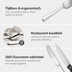 Deleca 12 Persoons Bestekset (72-delig) - Lepels, Messen, Vorken & Steakmessen - Vaatwasserbestendig - Zilver / RVS -Keuken Accessoires Verkoop 1200x1200 830