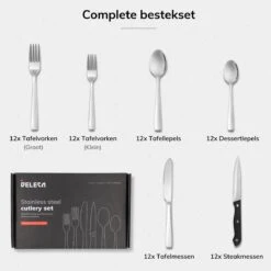 Deleca 12 Persoons Bestekset (72-delig) - Lepels, Messen, Vorken & Steakmessen - Vaatwasserbestendig - Zilver / RVS -Keuken Accessoires Verkoop 1200x1200 832