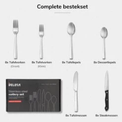 Deleca 8 Persoons Bestekset (48-delig) - Lepels, Messen, Vorken & Steakmessen - Vaatwasserbestendig - Zilver / RVS -Keuken Accessoires Verkoop 1200x1200 863