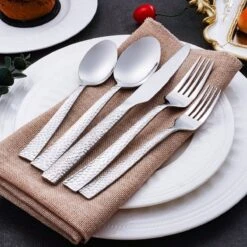 Deleca 6 Persoons Bestekset Deluxe (30-delig) - Vorken, Lepels En Messen - Vaatwasserbestendig - Gehamerd - Zilver / RVS -Keuken Accessoires Verkoop 1200x1200 880