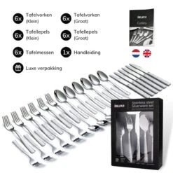 Deleca 6 Persoons Bestekset Deluxe (30-delig) - Vorken, Lepels En Messen - Vaatwasserbestendig - Gehamerd - Zilver / RVS -Keuken Accessoires Verkoop 1200x1200 885