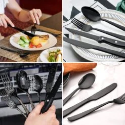 Deleca 6 Persoons Bestekset (36-delig) - Lepels, Messen, Vorken & Steakmessen - Vaatwasserbestendig - Zwart / RVS -Keuken Accessoires Verkoop 1200x1200 892