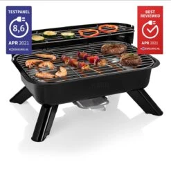 Princess 112252 Hybride Barbecue – Elektrische BBQ - Tafelmodel - 2000W - 44x 29cm - Gebruik Elektrisch Of Met Kolen
