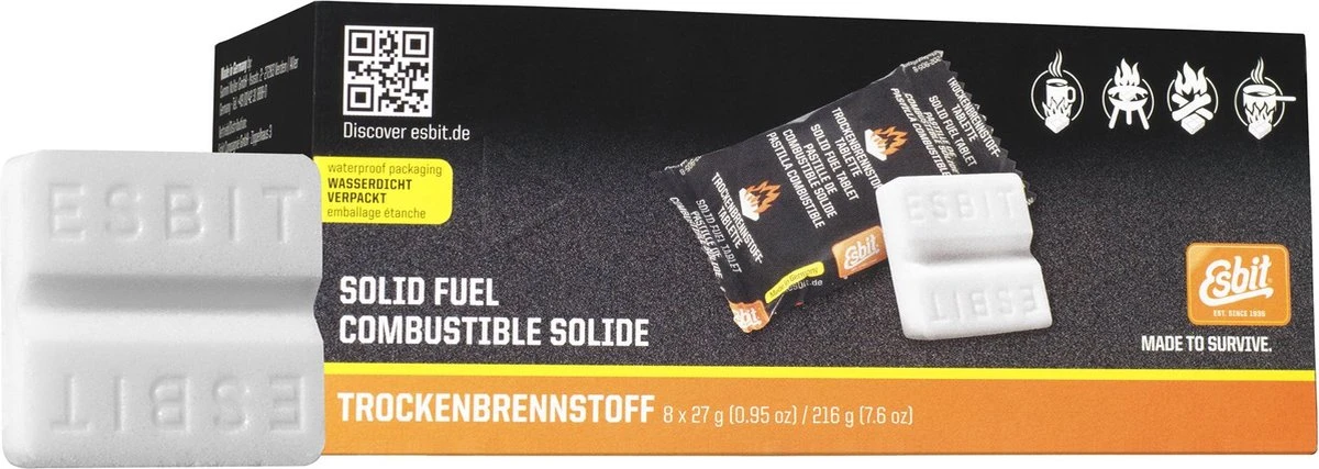 Esbit Blokjes Solid Fuel - 8 Stuks - 27gr Per Stuk - 15min Brandtijd 3 Esbit Blokjes Solid Fuel - 8 Stuks - 27gr Per Stuk - 15min Brandtijd