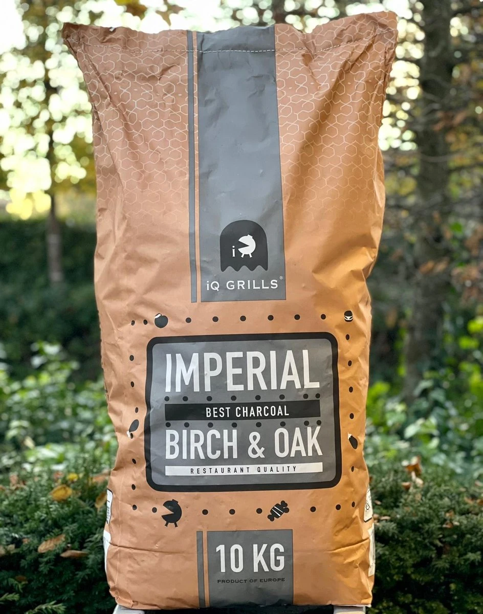 Houtskool "iQ Grills IMPERIAL Best Charcoal" Birch/Oak 10kg, Restaurant Quality - Grote Brokken - Lange Brandduur 3 Houtskool "iQ Grills IMPERIAL Best Charcoal" Birch/Oak 10kg, Restaurant Quality - Grote Brokken - Lange Brandduur
