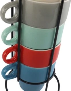 Orange85 Koffiekopjes - Met Houder - Set Van 6 - Gekleurd - 300 Ml - Keramiek -Keuken Accessoires Verkoop 945x1200